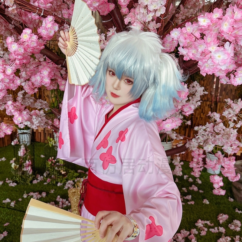 Bai Fang Ju Gintama Gintoki Sakata Enshu Enshuken Wig Small Curls Cosplay Costume Kimono Women's Clothing