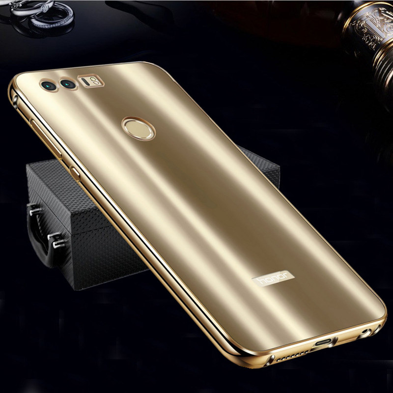 iy Ultra Slim Lightweight Aluminum Metal Bumper Dazzle Color Acrylic Back Cover Case for Huawei Honor 8