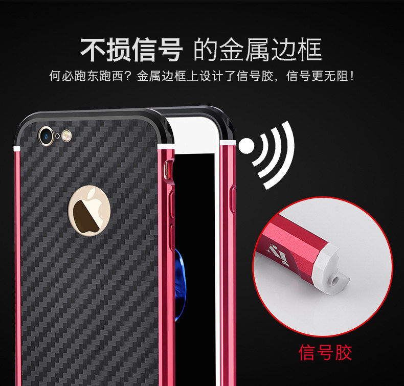iy Rainbow Aluminum Metal Bumper Carbon Fiber Back Cover Case for Apple iPhone 6S Plus/6 Plus & iPhone 6S/6