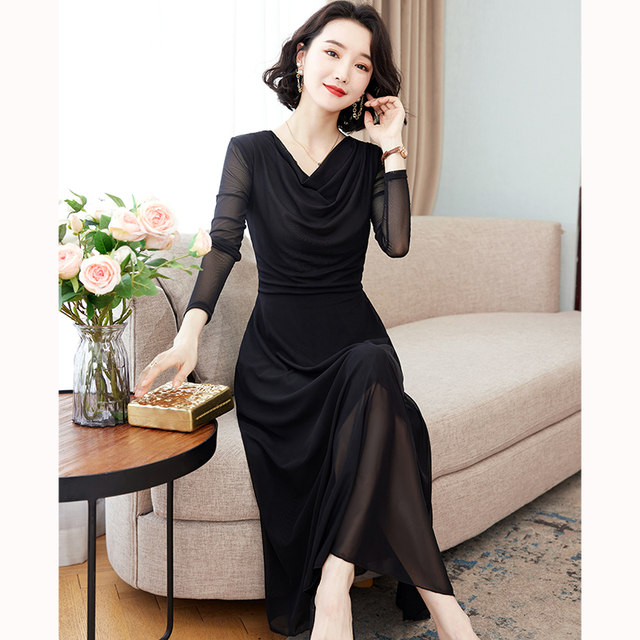 Summer mesh dress women 2023 new spring waist slimming long fashion temperament outerwear meat-covering long skirt