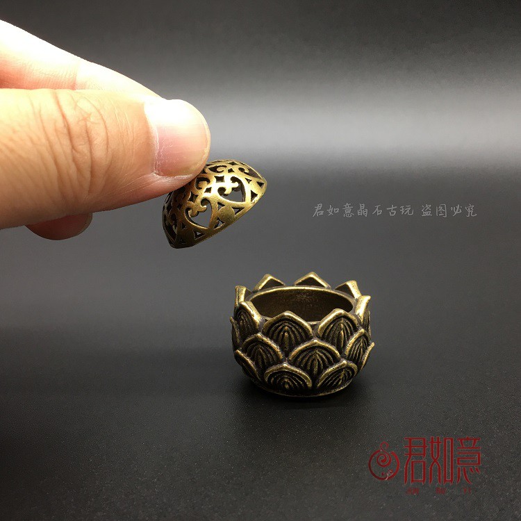 Pure copper a stick of incense small incense burner brass mini pocket lotus copper incense burner hollow with lid incense burner ornaments