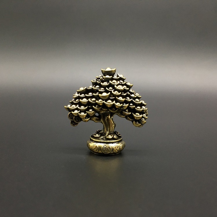 Solid Brass Small Ingot Money Tree Ornament, All-Copper Mini Money Tree Treasure Bowl, Miniature Desktop Small Brass Piece Solid Brass Small Ingot Money Tree Ornament, All-Copper Mini Money Tree Treasure Bowl, Miniature Desktop Small Brass Piece