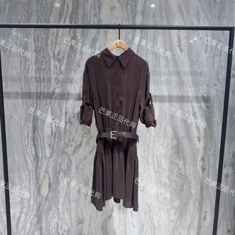 Authentic Dress with Belt 2026 Autumn New Retro Sand-Washed Silk Ruffled Shirt Dress Mbf3Drs013