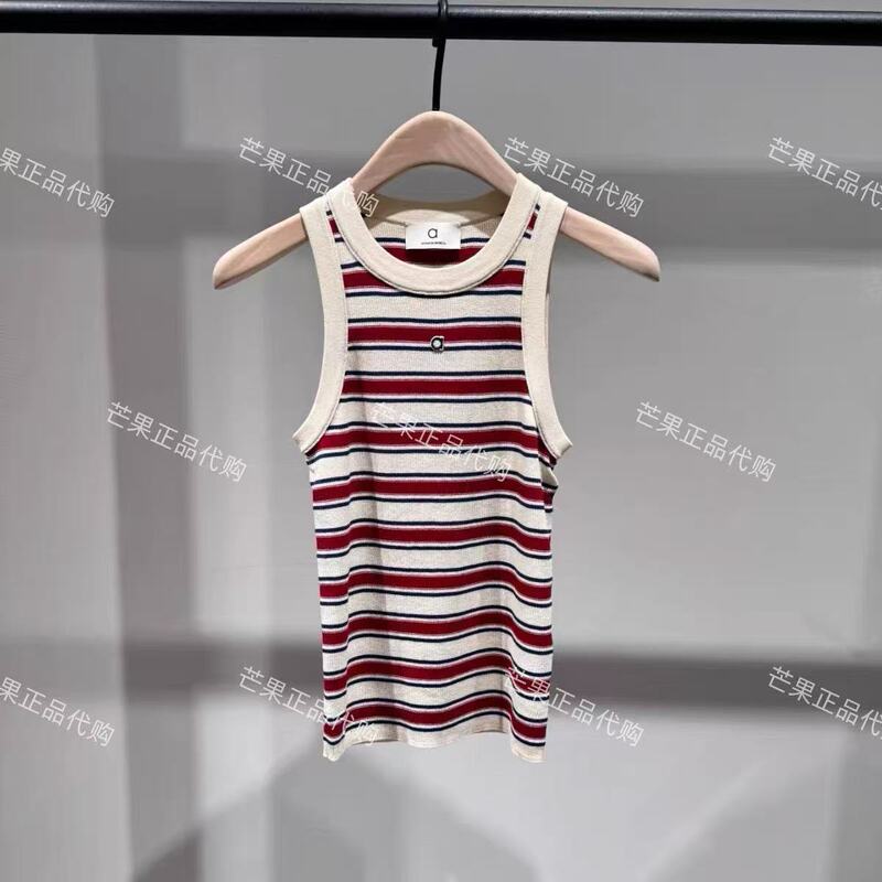 [Active Series] Mo Genuine Vest 2026 Autumn New Product Striped Silk Cotton Knitted Round Neck Mbf3Swt044