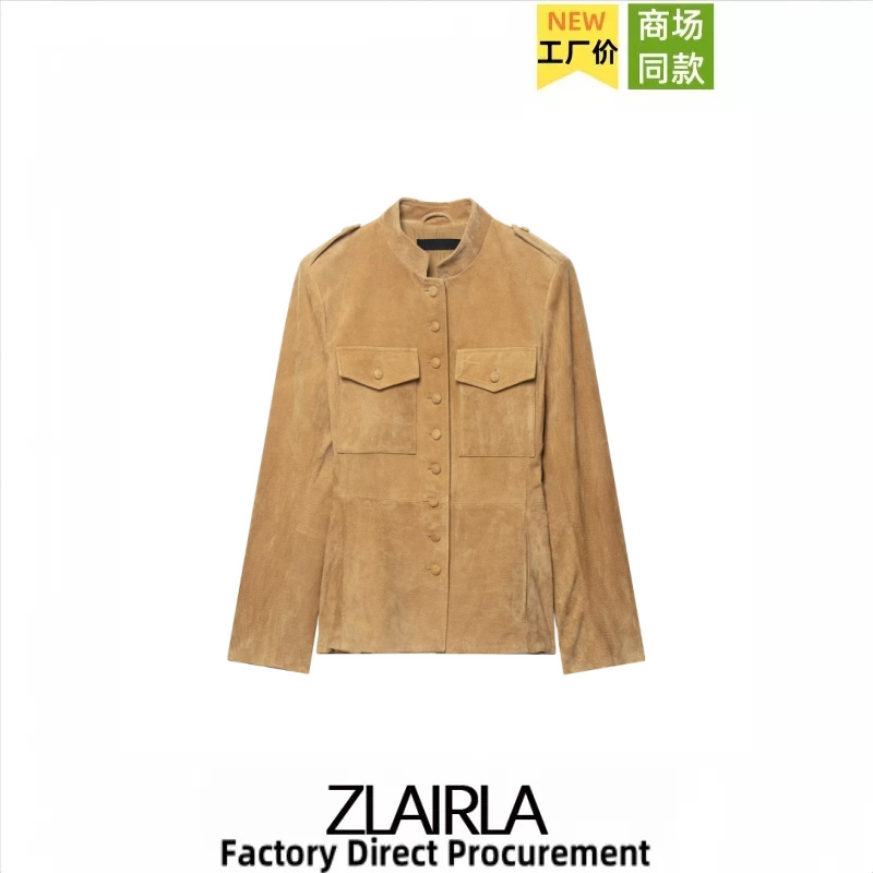Za Women's Clothing Early Autumn New Vintage Casual Long Sleeve Stand Collar Buttoned Pocket Decorated Jacket 3046261