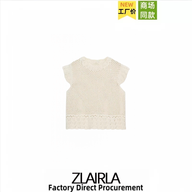 Za Women's Clothing Summer New Style Small Flutter Sleeve Round Neck Hollow Knit Vest White Sleeveless Top 6236036 Za Women's Clothing Summer New Style Small Flutter Sleeve Round Neck Hollow Knit Vest White Sleeveless Top 6236036