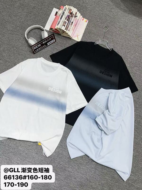 Boys and Girls Short-Sleeved T-Shirt Guailuole Summer Stylish Casual Pure Cotton Gradient Color Loose Large Size Half-Sleeve 180-200