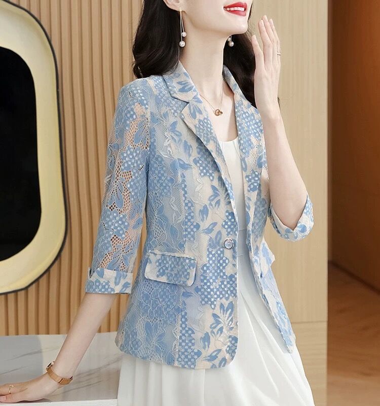 Lace Blazer for Women, Trendy in 2025, New Spring Style, Short Top for Petite Figures, Elegant Thin Suit Jacket