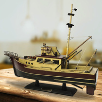 Hollywood movie American craft fishing boat model Living room ornaments Solid wood boat decoration Great White Shark shark fishing boat