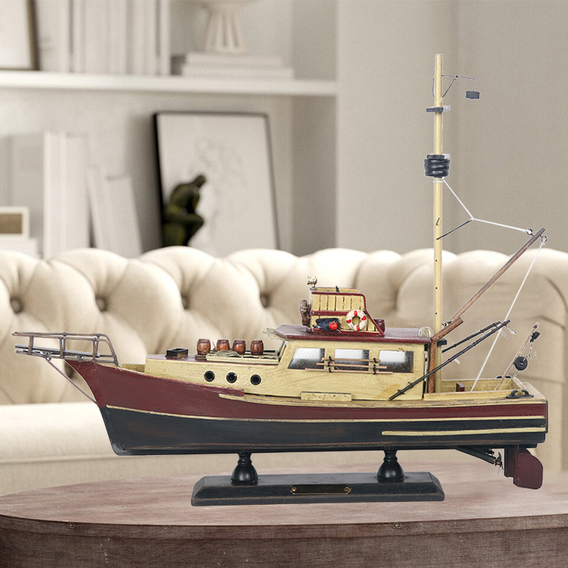 Hollywood film American craft fishing boat model living room pendulum solid wood boat decorated with great white shark number shark fishing boat