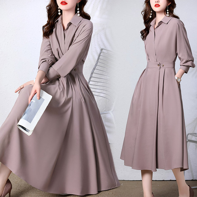 Spring and autumn long-sleeved shirt dress women's 2023 new celebrity temperament waist slimming high-end chic chic long skirt