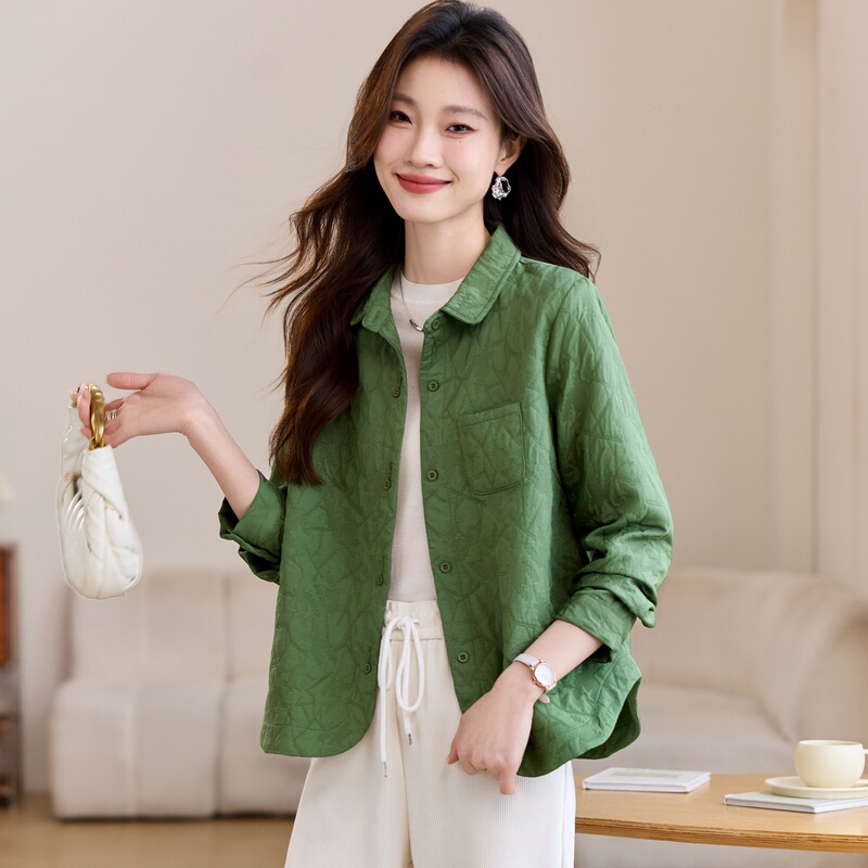 Green Fashionable Lapel Shirt-Style Short Jacket for Women 2026 Spring and Autumn New Style Petite Casual Versatile Jacket Top Green Fashionable Lapel Shirt-Style Short Jacket for Women 2026 Spring and Autumn New Style Petite Casual Versatile Jacket Top