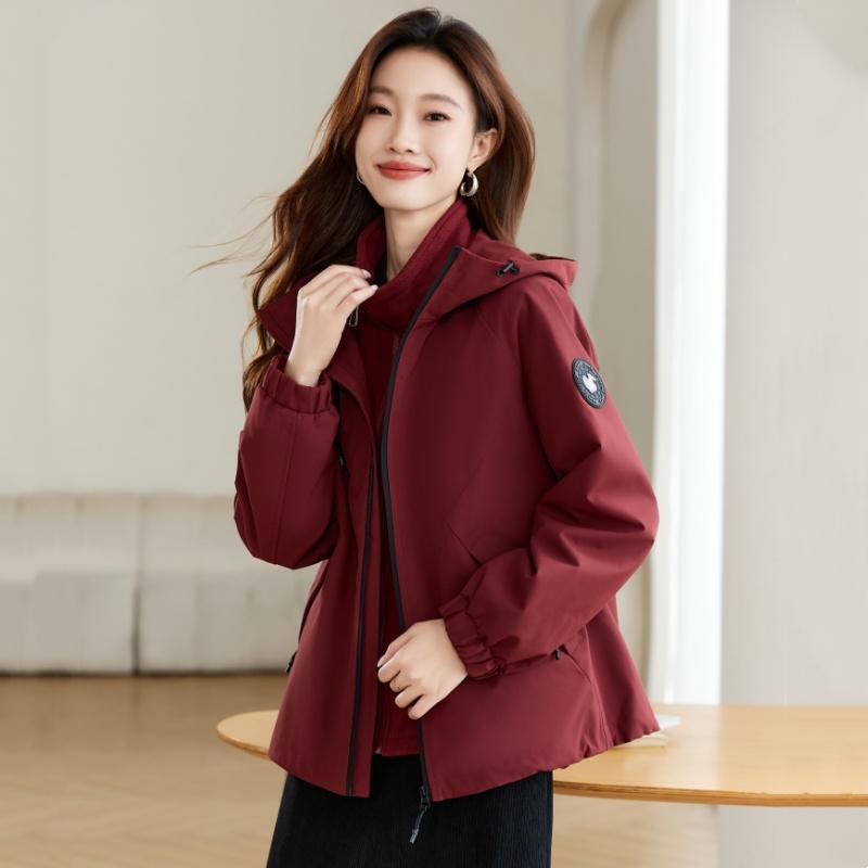 Ankora Red Detachable Fleece-Lined Thickened Jacket for Women 2026 Spring and Autumn New Loose Casual Parka Cotton Coat