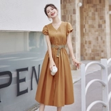 Рубашка, платье, летний приталенный корсет, юбка, французский стиль, V-образный вырез, рукава фонарики