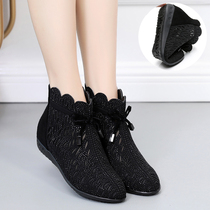 Spring autumn genuine leather flat bottom hollowed-out short boots flat heel head mesh yarn Girl boots big code frosted cool boots Summer Soft bottom womens shoes