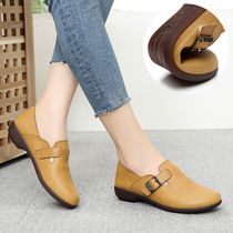 2022 spring autumn new genuine leather flat bottom single shoe big code round head soft bottom small leather shoes mom shoes comfortable and deep mouth womens shoes
