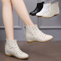2022 Spring Autumn Genuine Leather Flat-bottomed Hollowed-out Short Boots Casual Womens Shoes Inner Heightened Dongle Women Boots Summer Big Code Round Head Cool Boots