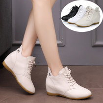 2022 spring autumn genuine leather flat bottom short boots casual inner heightening womens boots big code lacing Martin boots Soft bottom short cylinder Single boot