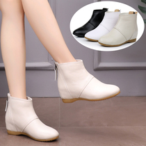 2022 Spring Autumn Genuine Leather Flat Bottom Short Boots Inner Heightening Soft Bottom Comfort Woman Boots Big Code Womens Shoes Short Barrel Rear Zipper Single Boot