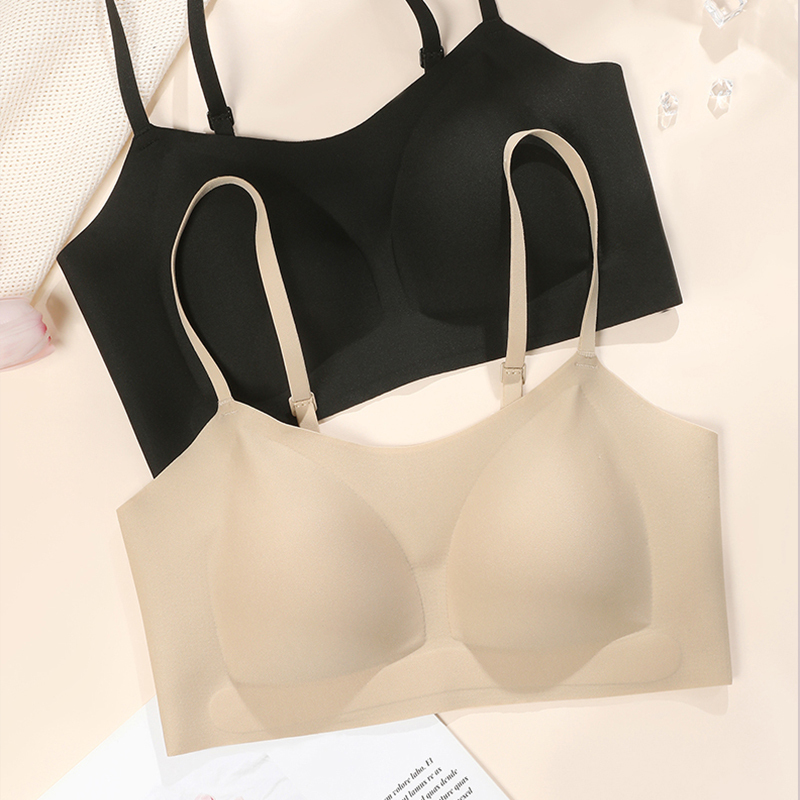 Hemei Triangle Cup Slip-On Bandeau Style Anti-Exposure Underwear for Women, Thin Fixed Cup Breathable Seamless Wireless Bra
