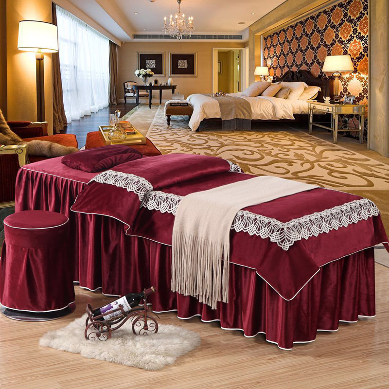 Xu Nuo tùy chỉnh thẩm mỹ viện trải giường bốn bộ massage Châu Âu dày lên đơn giản massage vật lý trị liệu chăn ga trải giường - Trang bị tấm ra giường spa