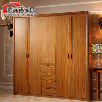 New Chinese wardrobe solid wood multi-board wooden cabinet bedroom simple 3 doors 4 doors 5 doors overall storage large wardrobe
