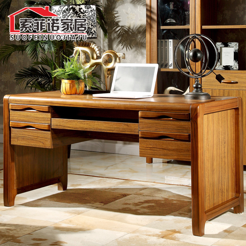New Chinese solid wood desk brief solid wood computer desk writing desk desk bookshelf combined office study desk-Taobao