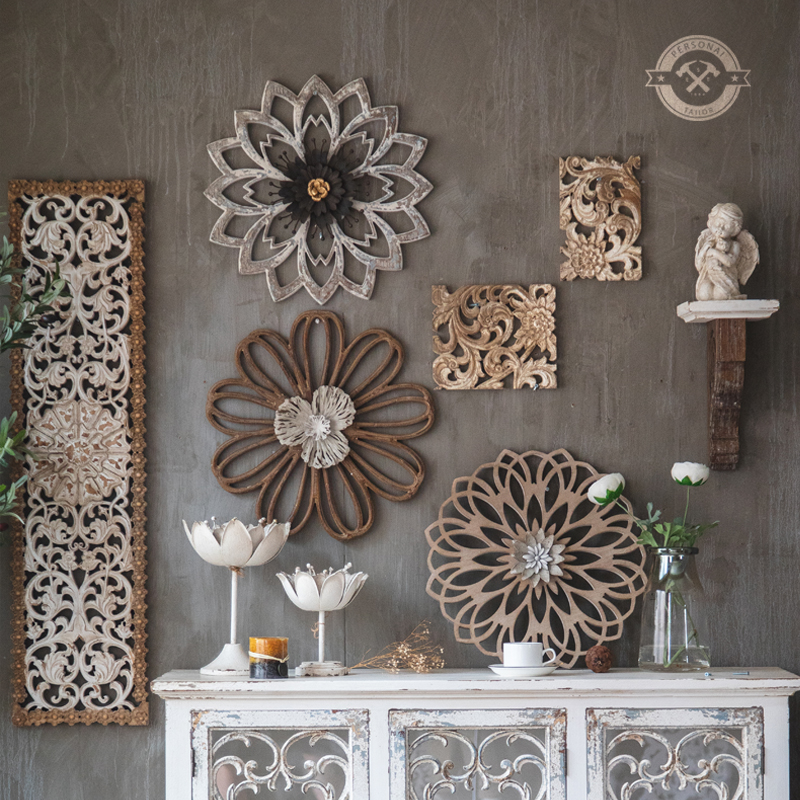 American retro decorative wall decoration living room porch sofa background wall hanging pendant porch creative carved decorations