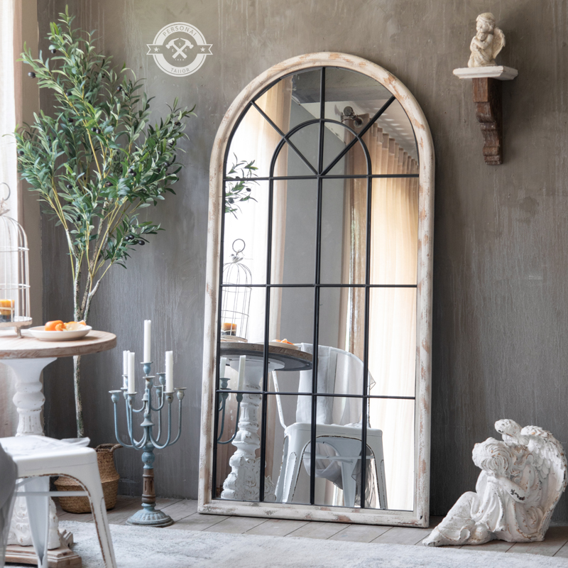 American industrial style wrought iron decorative mirror creative European retro full-length mirror floor-to-ceiling mirror home wall hanging wall mirror