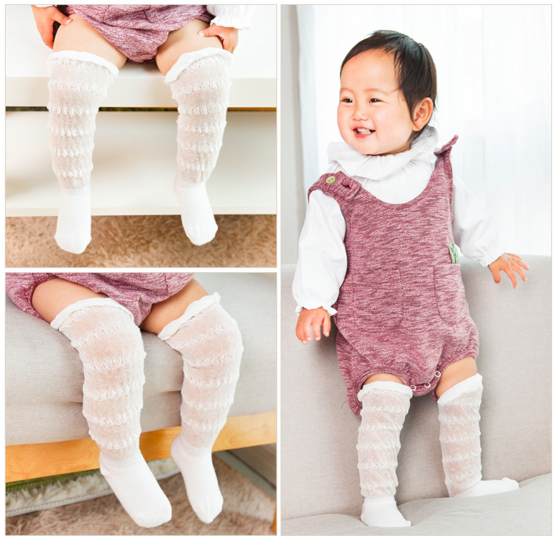 Bé vớ ống dài mùa hè vớ em bé mỏng 0-3 tuổi cotton lưới trên đầu gối trẻ em mùa hè muỗi vớ