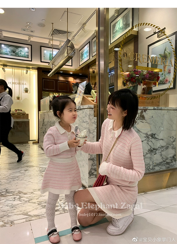 Baby Baby Voi Trẻ em Mặc 2020 Mùa xuân New Lady Style Girls Baby Parent-child Little Fragrant Đan Bộ đồ hai mảnh - Phù hợp với trẻ em