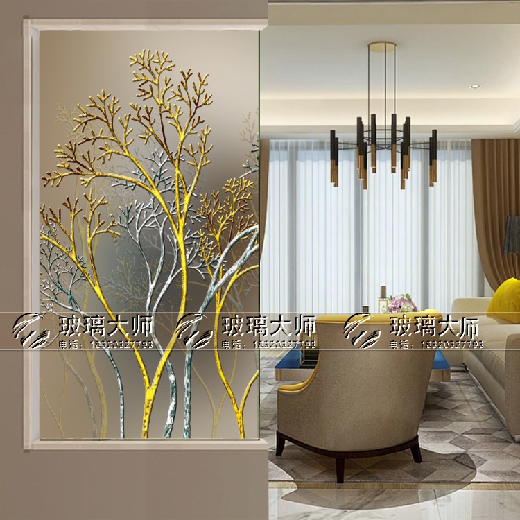 New Products Art Glass Xuanguan Partition Living Room Screen Shoes Cabinet Double-sided Light Transmission Frosted Sculptures Modern Hair Treasure Tree