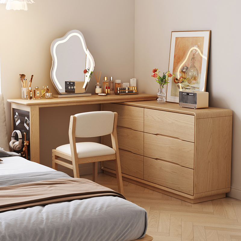 Dresser bucket cabinet integrated bedroom modern simple minimalist full solid wood Makeup Table Tail containing cabinet Log Corner Desk-Taobao