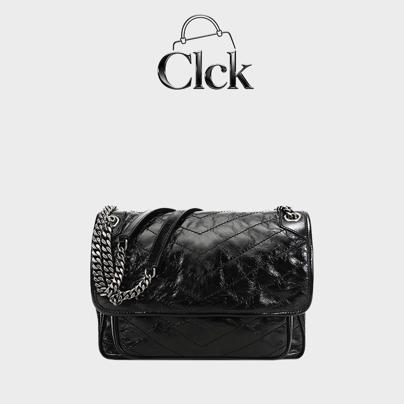 Official Website Clck New Niki Bag Retro Oil Wax Leather Messenger Bag First Layer Cowhide Hobo Bag Quilted Chain Bag for Women