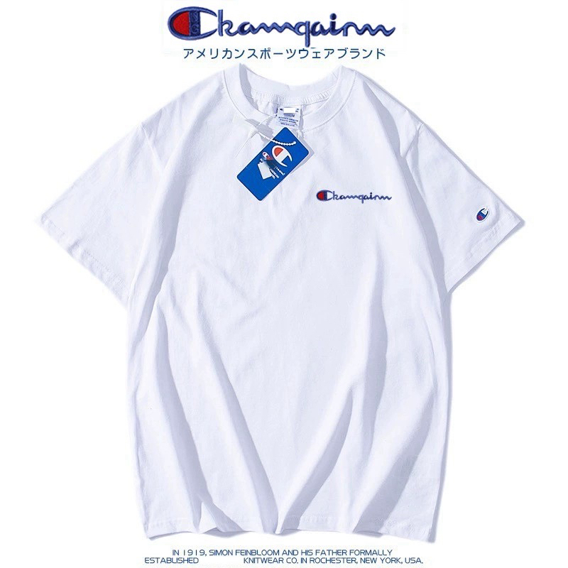 Summer Black and White Champion Dream Short-Sleeve T-Shirt, Pure Cotton, Round Neck, Small C Embroidery, Unisex Couple Top, Loose Base Shirt, Trendy Summer Black and White Champion Dream Short-Sleeve T-Shirt, Pure Cotton, Round Neck, Small C Embroidery, Unisex Couple Top, Loose Base Shirt, Trendy