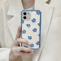 iPhone12 phone case 11 leather simple fresh little blue flower Apple 12promax phone case lambskin Xsmax silicone xr for iPhone11pro