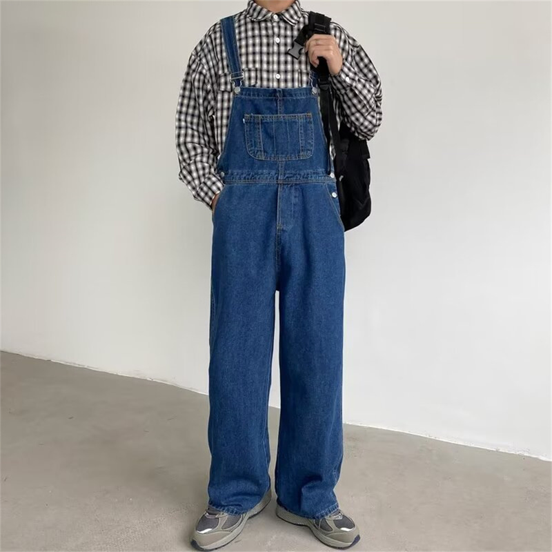 American Retro Design Denim Overalls for Men and Women, Spring and Autumn Straight-Leg Loose High-Street Workwear Jumpsuit