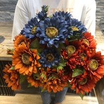 9-head oil painting simulation sunflower bouquet European fake flower silk flower decoration flower living room placed flower big mixed color
