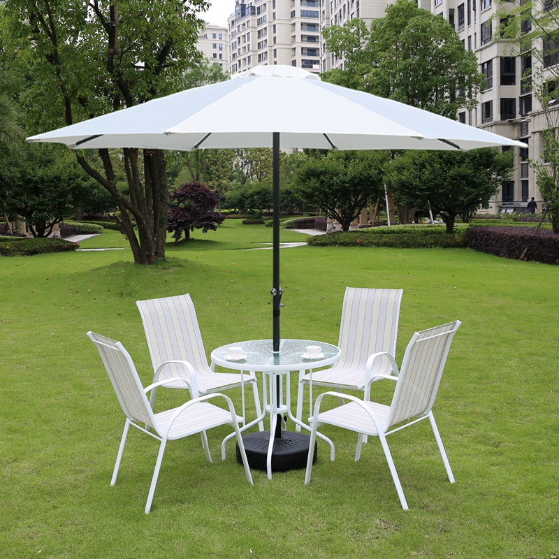 Outdoor Tables and Chairs, White Patio Sun Umbrella, Outdoor Garden, Outdoor Garden Balcony, Wrought Iron Tables and Chairs, Furniture, Sun Umbrella
