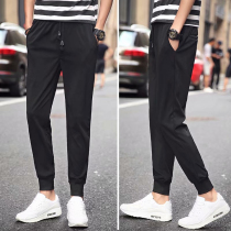 Summer new mens tide slim-fitting drawstring casual pants Harun small feet straight cotton cropped pants teen pants