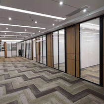 Office tempered glass partition wall l double shutter aluminum alloy glass partition soundproof wall frosted glass