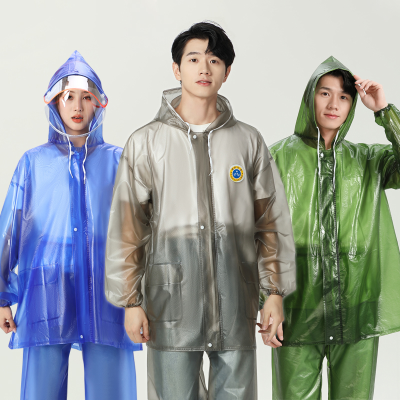 Thickened Double-Brimmed Raincoat and Rain Pants Split Set for Outdoor Adult Casual Waterproof Heavy Rain Oxford Durable Rain Poncho