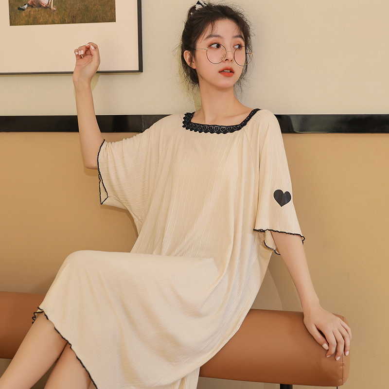 2022 Modal Pajamas Women Summer Ice Silk Mid-Length Student Sweet Nightgown Princess Style Korean Edition Casual Girl