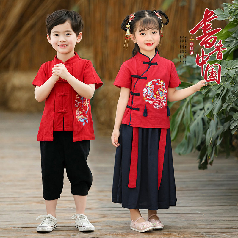 Han - clothing girls Chinese wind performance suit summer 2022 new children's old style two - piece set