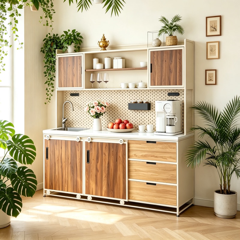 Retro Sideboard Multi-Color Metal Storage Cabinet Pegboard Organizer Home Tea Cabinet Lacquered with Sink