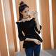 2024 Spring and Autumn New Korean Style Waist-Winning Versatile Tops Pleated Boat Collar Shirts Off-Shoulder Flared Long-Sleeved Shirts for Women