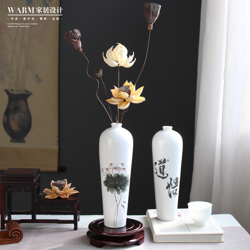 New Chinese Vase Swing Piece Retro Nostalgia Living Room Home Furnishing Flower Arrangement Drying Flower Dining Table Hand-painted Antique Meditation Bottle
