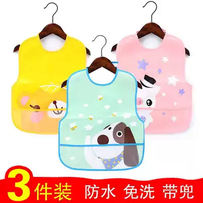 Baby blouse waterproof and breathable sleeveless Pu style baby anti-dressing eating clothes kindergarten eating bib pocket coat summer
