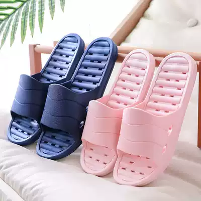 Summer bathroom slippers female indoor thick-soled couple leaking Bath home wear non-slip soft-soled slippers shoes men's winter