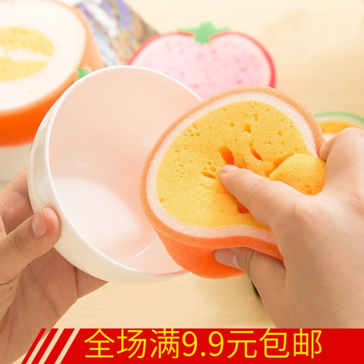 Creative Fruit Type Sponge Wipe Kitchen Thicken Baggy Cleaning Brush Pan Magic Water Suction Dishwashing Decontamination Clean Wipe-Taobao